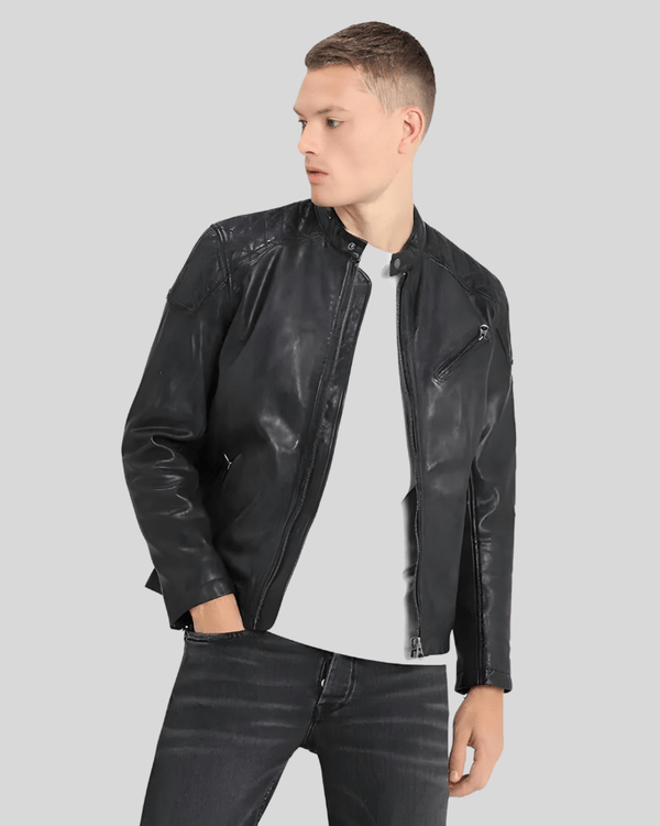 Dion Black Motorcycle Leather Jacket - XS - Dion Black Motorcycle Leather Jacket - Tatoo Tee