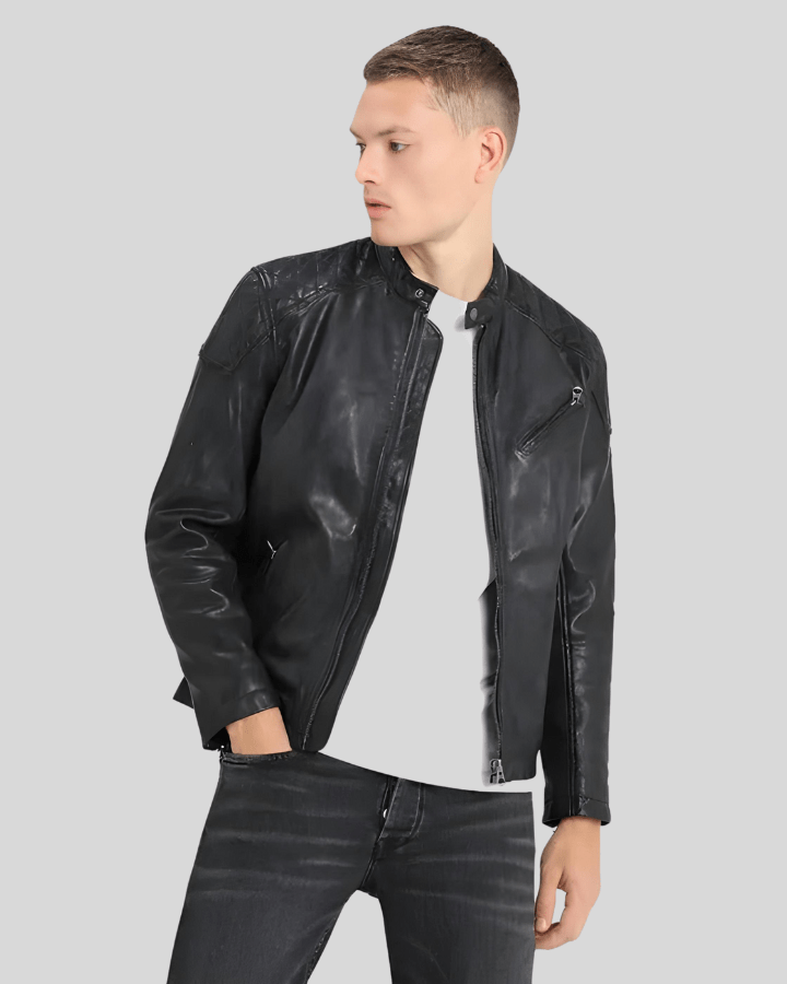 Dion Black Motorcycle Leather Jacket - XS - Dion Black Motorcycle Leather Jacket - Tatoo Tee