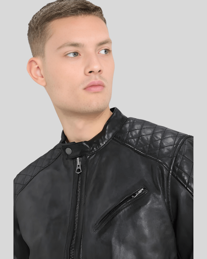Dion Black Motorcycle Leather Jacket - XS - Dion Black Motorcycle Leather Jacket - Tatoo Tee