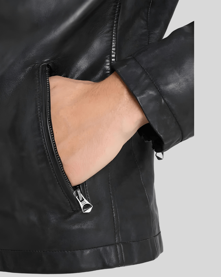 Dion Black Motorcycle Leather Jacket - XS - Dion Black Motorcycle Leather Jacket - Tatoo Tee