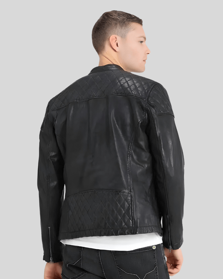 Dion Black Motorcycle Leather Jacket - XS - Dion Black Motorcycle Leather Jacket - Tatoo Tee