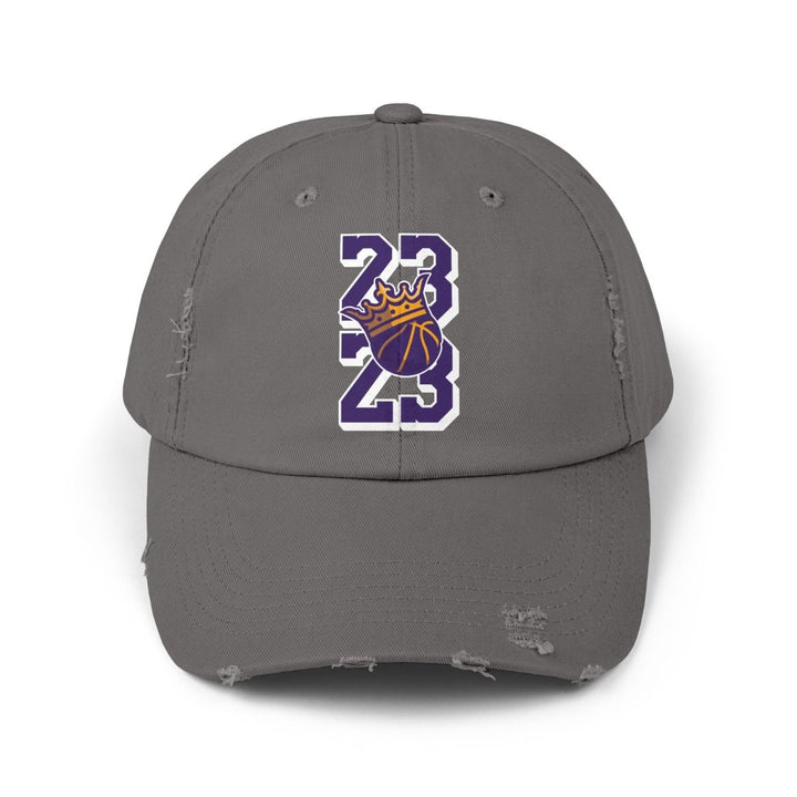 Distressed Cap - Basketball Vibe with 23 & Crown Design - Nickel - One size - Distressed Cap - Basketball Vibe with 23 & Crown Design - Tatoo Tee