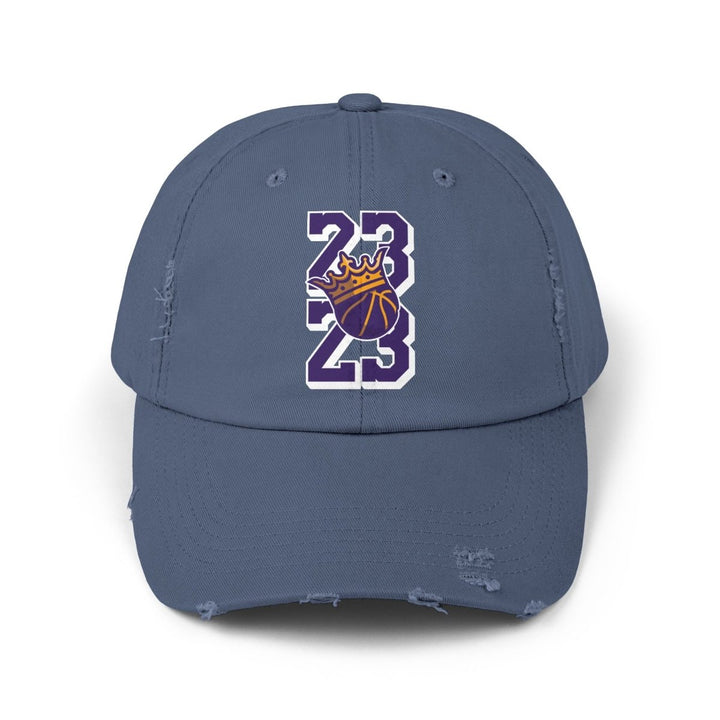 Distressed Cap - Basketball Vibe with 23 & Crown Design - Scotland Blue - One size - Distressed Cap - Basketball Vibe with 23 & Crown Design - Tatoo Tee