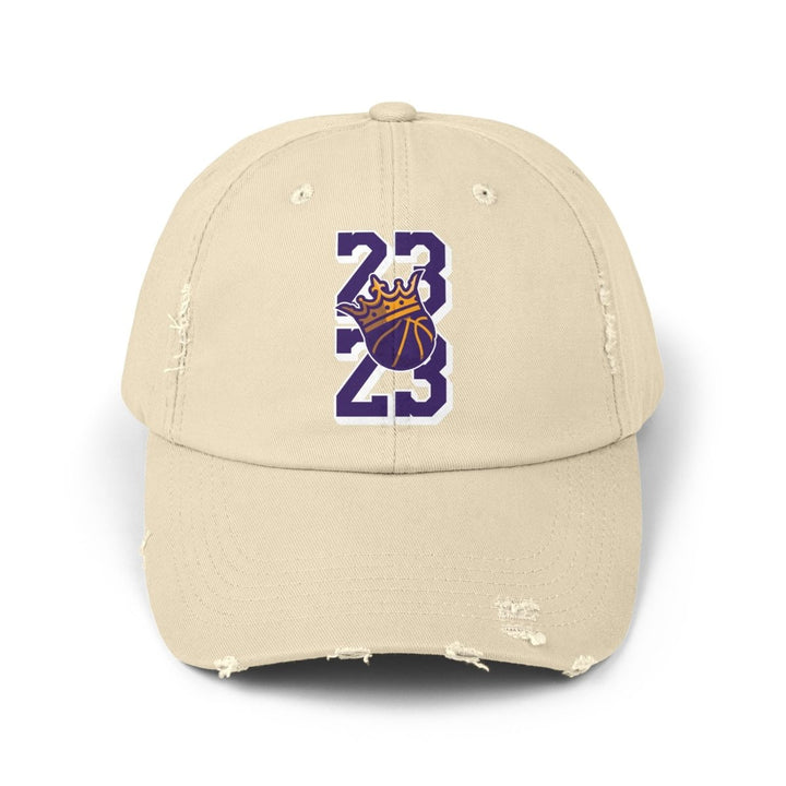 Distressed Cap - Basketball Vibe with 23 & Crown Design - Stone - One size - Distressed Cap - Basketball Vibe with 23 & Crown Design - Tatoo Tee
