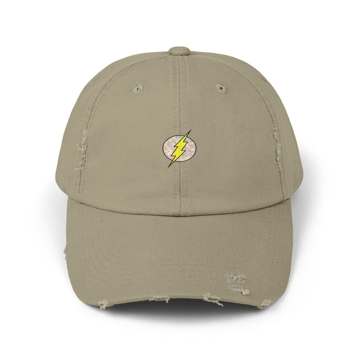 Distressed Cap with Lightning Design - Casual Fashion Essential - Light Olive - One size - Distressed Cap with Lightning Design - Casual Fashion Essential - Tatoo Tee