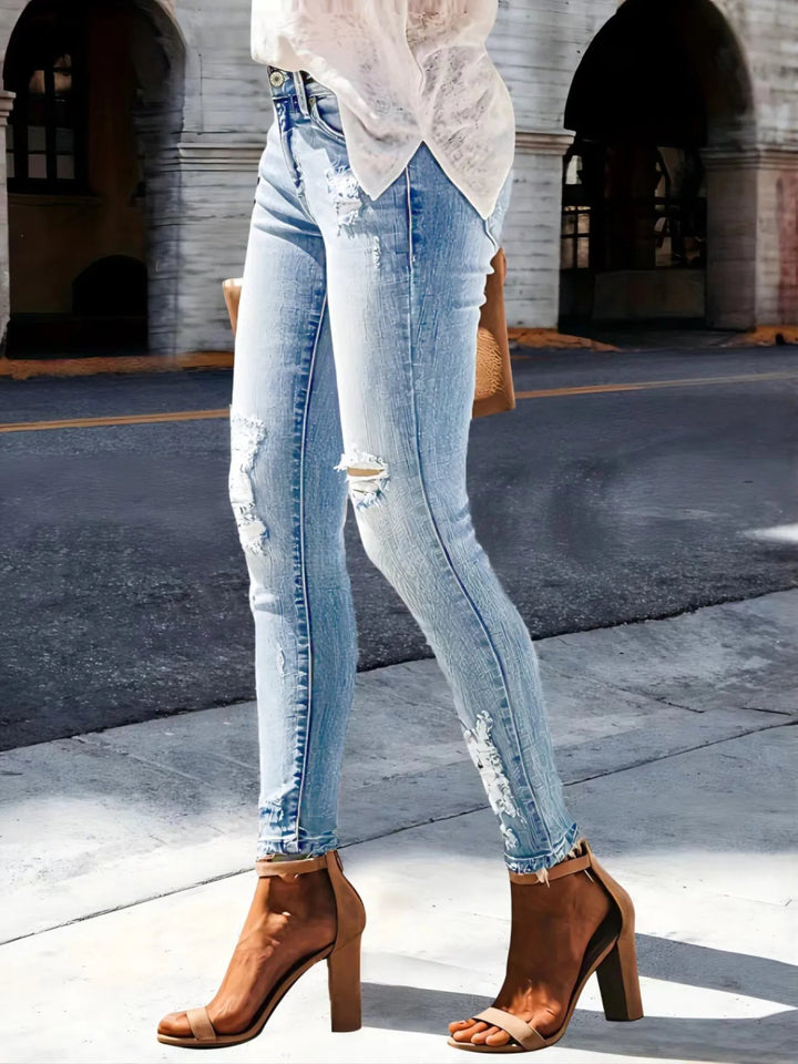 Distressed Skinny Jeans - Light Blue - XS - 638c3c72eaec4926a4add81d1e08cc30 - Max - Origin - Tatoo Tee
