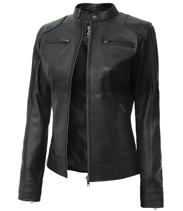 Dodge Women's Black Lambskin Motorcycle Leather Jacket