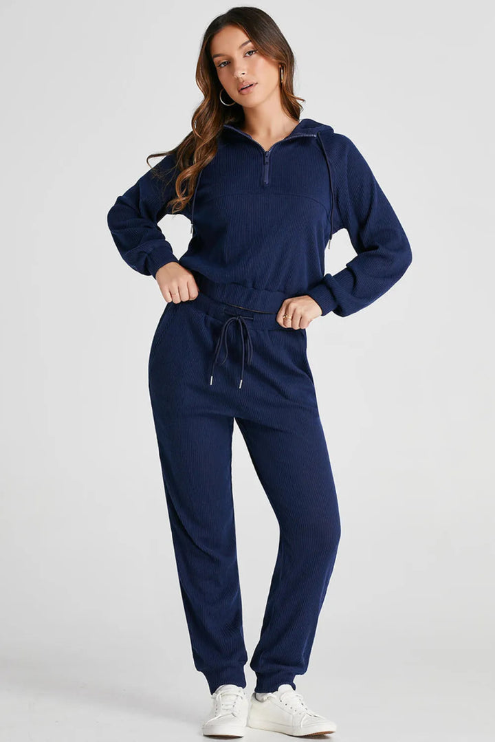 Drawstring Half Zip Hoodie and Joggers Active Set - Navy - S - b94b2b5f - 91bb - 403a - 9a89 - 3dbf8e50485d - Max - Tatoo Tee