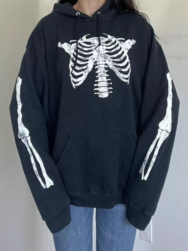 Drawstring Skeleton Long Sleeve Hoodie - Black - S - c09b974bd6084ec6b87d8a55eaba10c7 - Max - Origin - Tatoo Tee