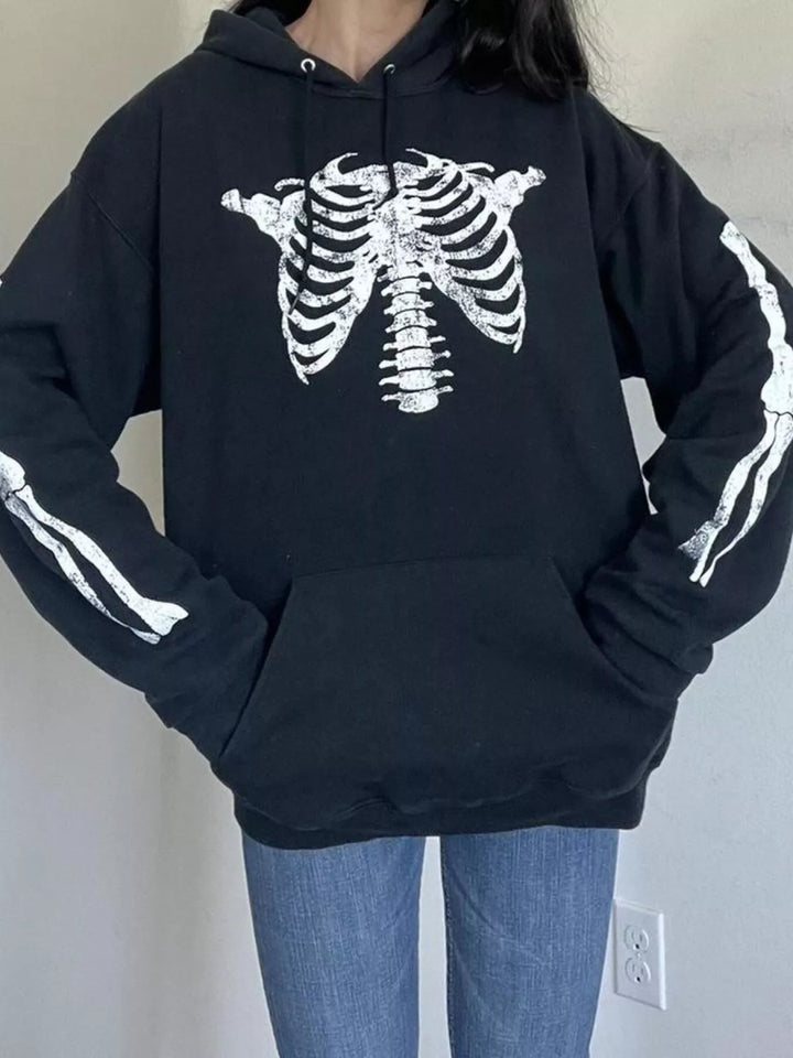 Drawstring Skeleton Long Sleeve Hoodie - Black - S - 0f4b3a211bbe4676ad97846499701534 - Max - Origin - Tatoo Tee