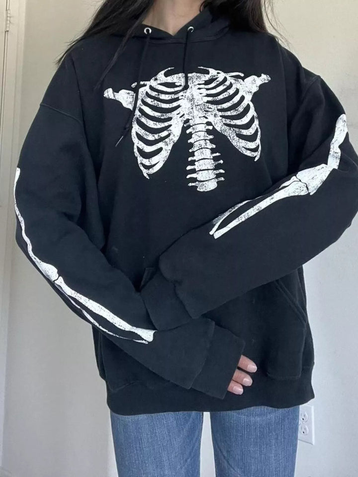 Drawstring Skeleton Long Sleeve Hoodie - Black - S - 91b2d06bfb1d4ddbadec0ba6fd32508d - Max - Origin - Tatoo Tee
