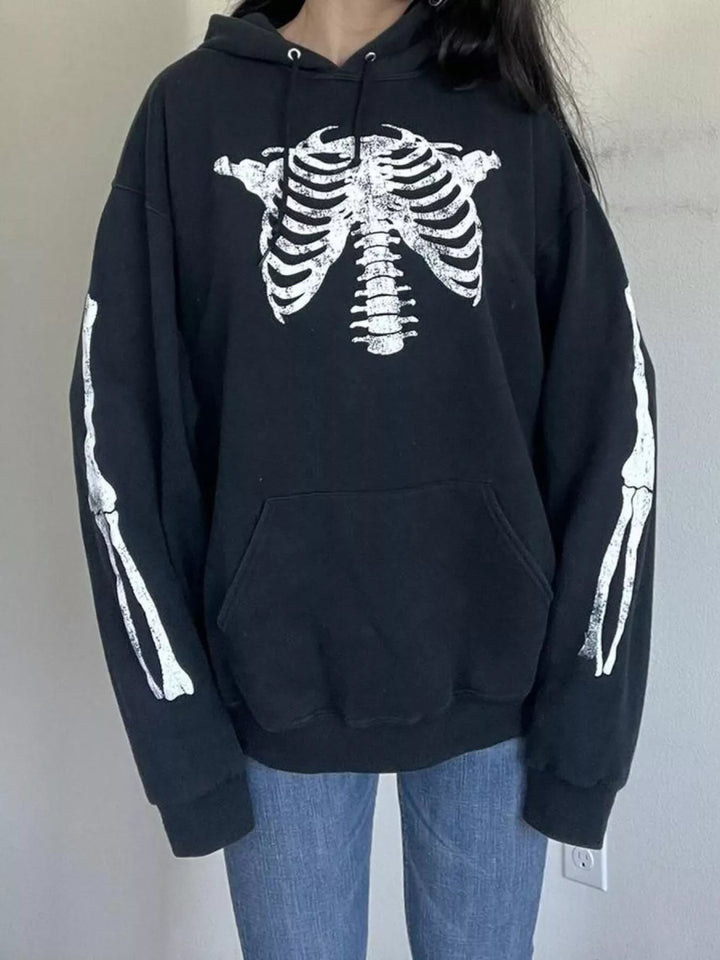 Drawstring Skeleton Long Sleeve Hoodie - Black - S - b5bb320bb4b949eab9ca5d1d533dcf76 - Max - Origin - Tatoo Tee