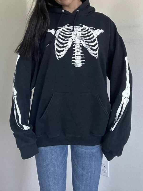 Drawstring Skeleton Long Sleeve Hoodie - Black - S - d5fb7865e9a24d0fb9c399864172724e - Max - Origin - Tatoo Tee