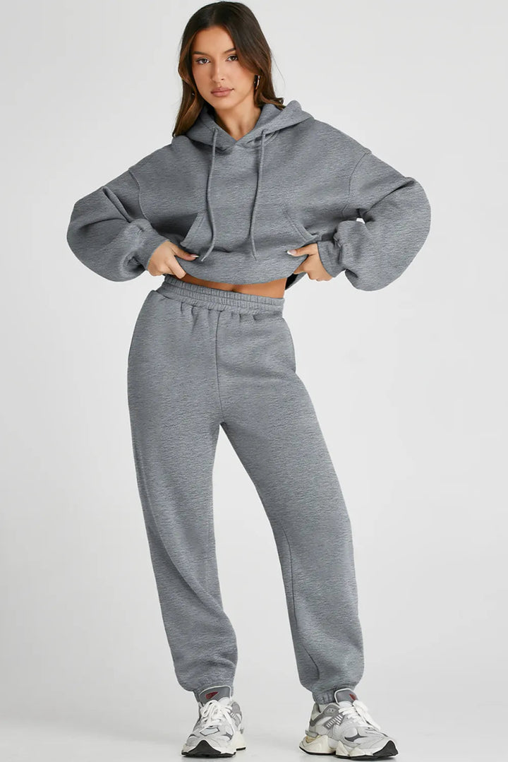 Dropped Shoulder Hooded Top and Pants Active Set - Gray - S - 887751ad - d6af - 46e2 - bfd2 - c251777508e9 - Max - Tatoo Tee
