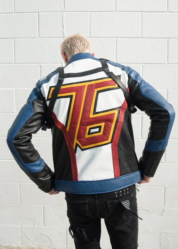 Mens Soldier 76 Blue Leather Jacket