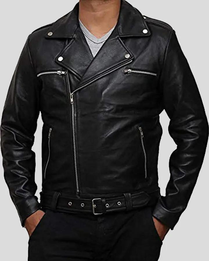 Eden Black Biker Leather Jacket - XS - Eden Black Biker Leather Jacket - Tatoo Tee