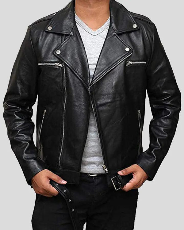 Eden Black Biker Leather Jacket - XS - Eden Black Biker Leather Jacket - Tatoo Tee