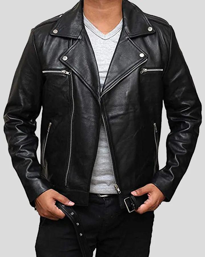 Eden Black Biker Leather Jacket - XS - Eden Black Biker Leather Jacket - Tatoo Tee