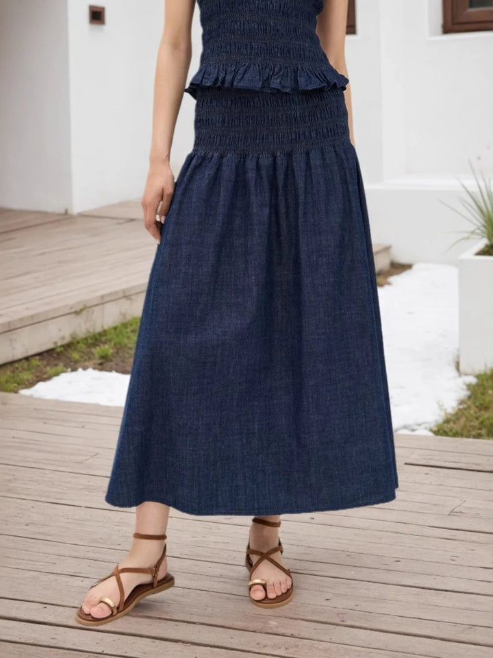 Elastic Waist Midi Skirt - Dark Blue - S - d412cfbcf39e4f04b88012c23227baa9 - Max - Origin - Tatoo Tee