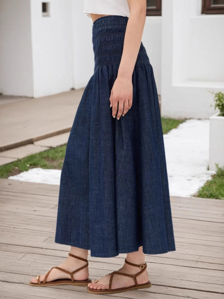 Elastic Waist Midi Skirt - Dark Blue - S - 1bb55d3c00c5410cafca159ef6e540cb - Max - Origin - Tatoo Tee
