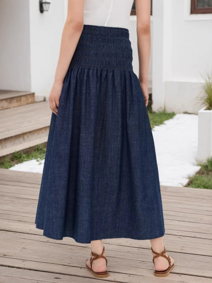 Elastic Waist Midi Skirt - Dark Blue - S - 1a53dbd0644c4c00ad37bd3a6608ce9c - Max - Origin - Tatoo Tee