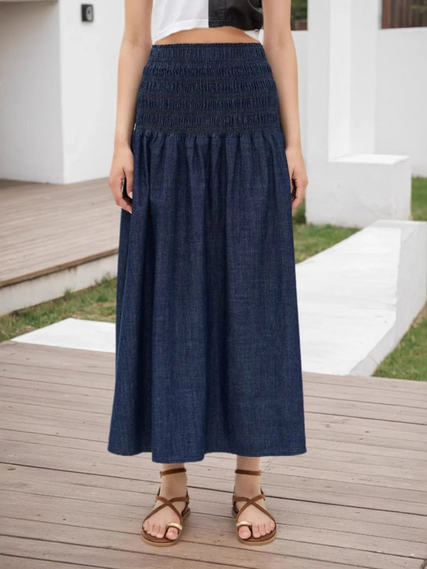 Elastic Waist Midi Skirt - Dark Blue - S - b4f740e47ac749bbb5238d60f3df01a4 - Max - Origin - Tatoo Tee