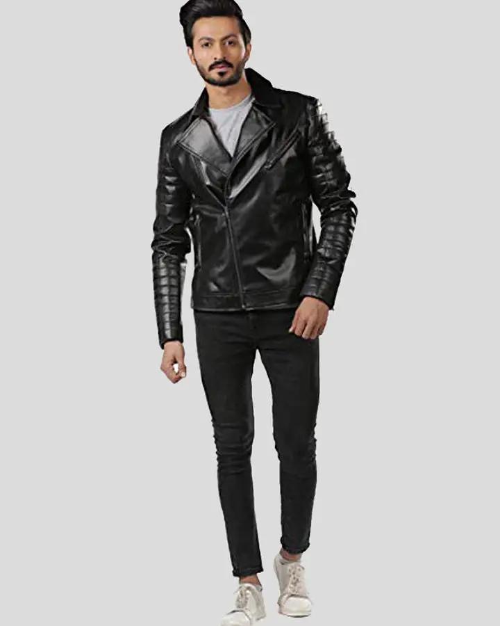 Elex Black Motorcycle Leather Jacket - XS - Elex Black Motorcycle Leather Jacket - Tatoo Tee