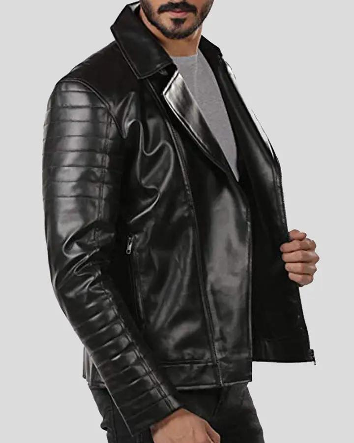 Elex Black Motorcycle Leather Jacket - XS - Elex Black Motorcycle Leather Jacket - Tatoo Tee