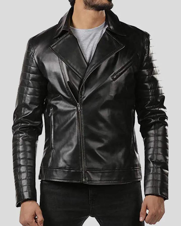 Elex Black Motorcycle Leather Jacket - XS - Elex Black Motorcycle Leather Jacket - Tatoo Tee