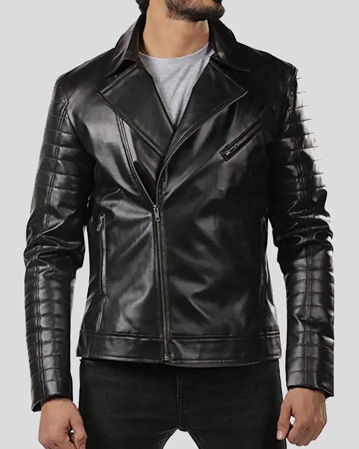 Elex Black Motorcycle Leather Jacket - XS - Elex Black Motorcycle Leather Jacket - Tatoo Tee