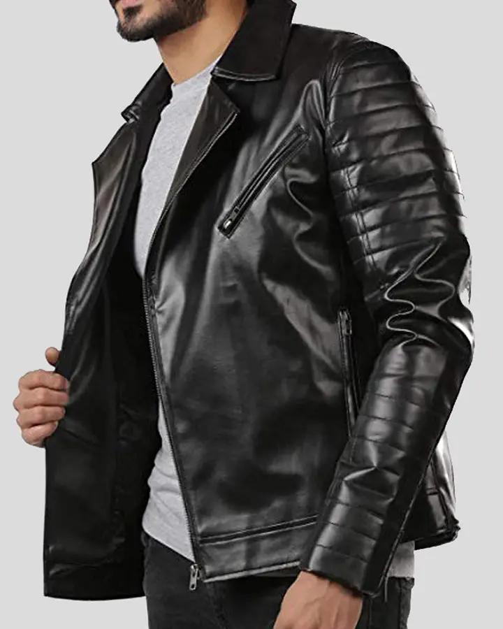 Elex Black Motorcycle Leather Jacket - XS - Elex Black Motorcycle Leather Jacket - Tatoo Tee