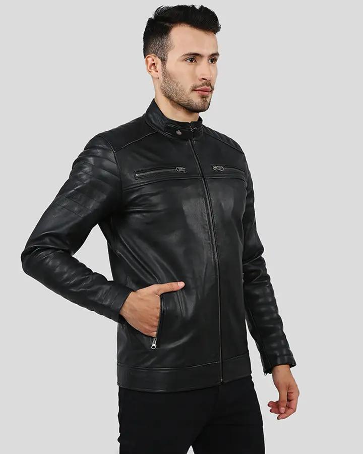 Elon Black Motorcycle Leather Jacket - XS - Elon Black Motorcycle Leather Jacket - Tatoo Tee