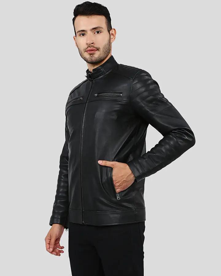 Elon Black Motorcycle Leather Jacket - XS - Elon Black Motorcycle Leather Jacket - Tatoo Tee