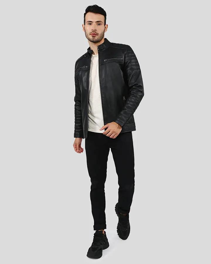 Elon Black Motorcycle Leather Jacket - XS - Elon Black Motorcycle Leather Jacket - Tatoo Tee