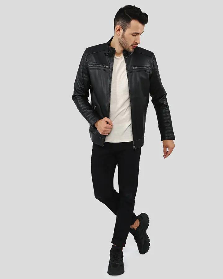 Elon Black Motorcycle Leather Jacket - XS - Elon Black Motorcycle Leather Jacket - Tatoo Tee