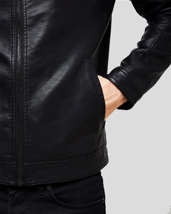 Eric Black Leather Racer Jacket - XS - Eric Black Leather Racer Jacket - Tatoo Tee