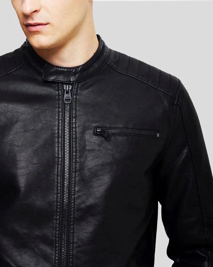 Eric Black Leather Racer Jacket - XS - Eric Black Leather Racer Jacket - Tatoo Tee