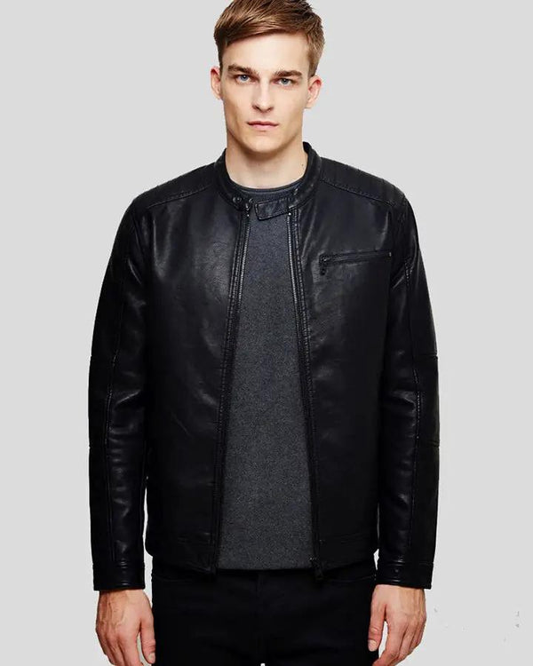Eric Black Leather Racer Jacket - XS - Eric Black Leather Racer Jacket - Tatoo Tee