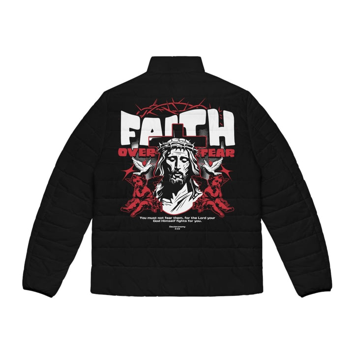 Faith Over Fear Men's Puffer Jacket - Stylish and Cozy Winter Outerwear - S - Black zipper - Faith Over Fear Men's Puffer Jacket - Stylish and Cozy Winter Outerwear - Tatoo Tee