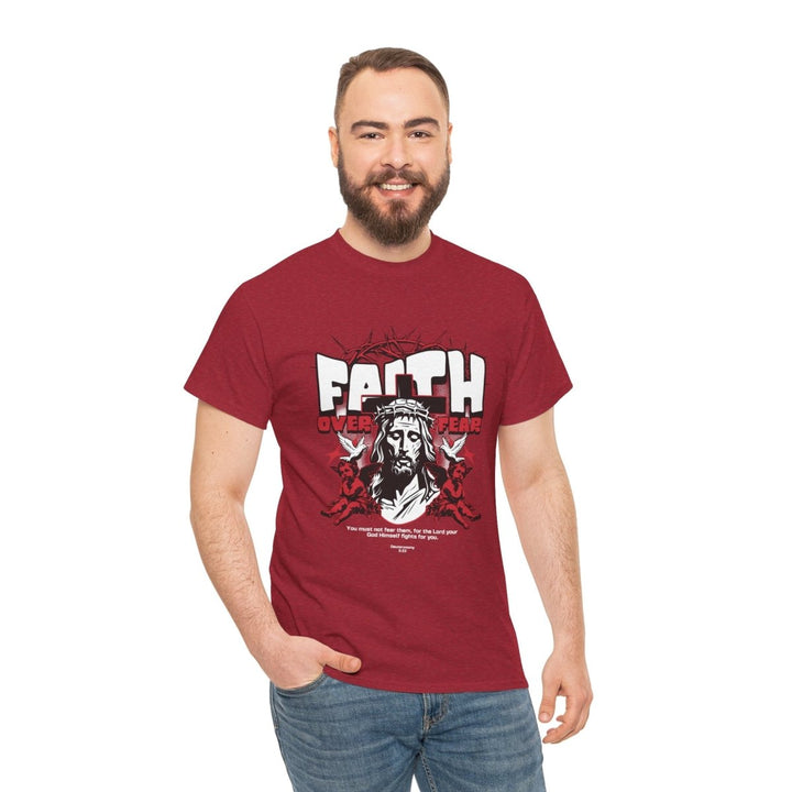 Faith Over Fear Unisex Heavy Cotton Tee - Embrace Courage & Comfort - Antique Cherry Red - S - Faith Over Fear Unisex Heavy Cotton Tee - Embrace Courage & Comfort - Tatoo Tee