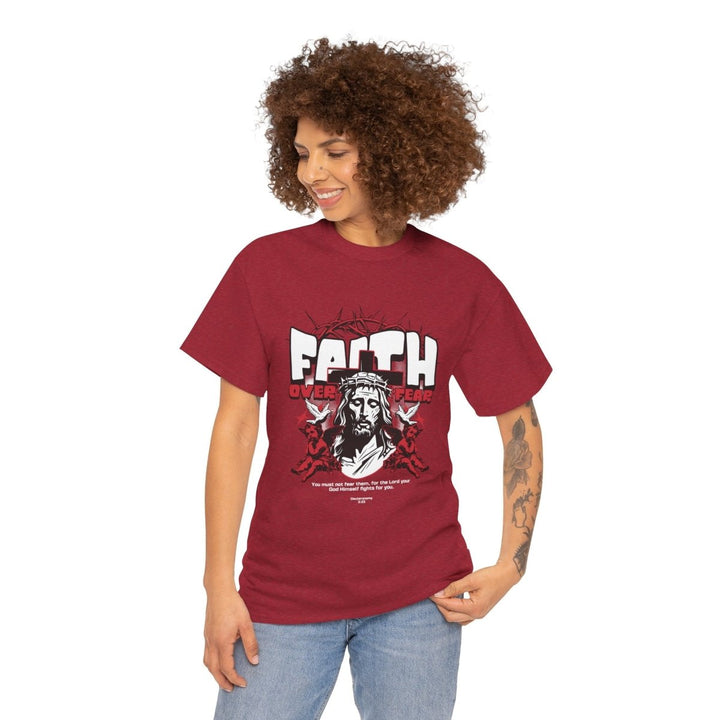 Faith Over Fear Unisex Heavy Cotton Tee - Embrace Courage & Comfort - Antique Cherry Red - S - Faith Over Fear Unisex Heavy Cotton Tee - Embrace Courage & Comfort - Tatoo Tee