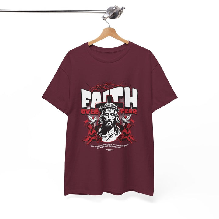 Faith Over Fear Unisex Heavy Cotton Tee - Embrace Courage & Comfort - Antique Cherry Red - S - Faith Over Fear Unisex Heavy Cotton Tee - Embrace Courage & Comfort - Tatoo Tee