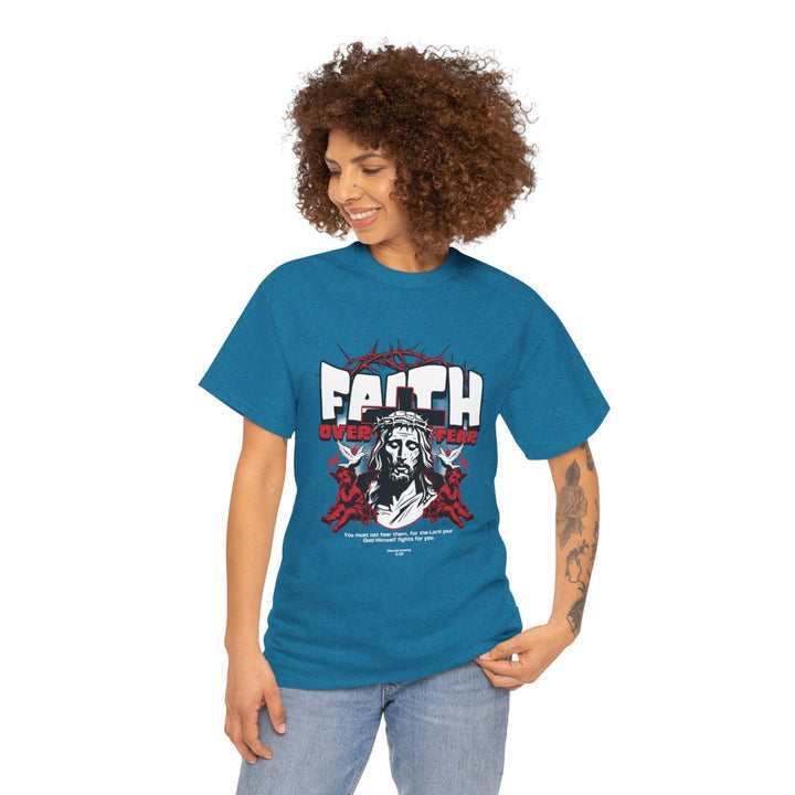 Faith Over Fear Unisex Heavy Cotton Tee - Embrace Courage & Comfort - Antique Sapphire - S - Faith Over Fear Unisex Heavy Cotton Tee - Embrace Courage & Comfort - Tatoo Tee