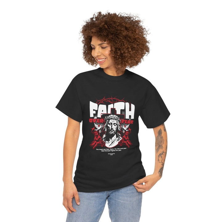 Faith Over Fear Unisex Heavy Cotton Tee - Embrace Courage & Comfort - Black - S - Faith Over Fear Unisex Heavy Cotton Tee - Embrace Courage & Comfort - Tatoo Tee