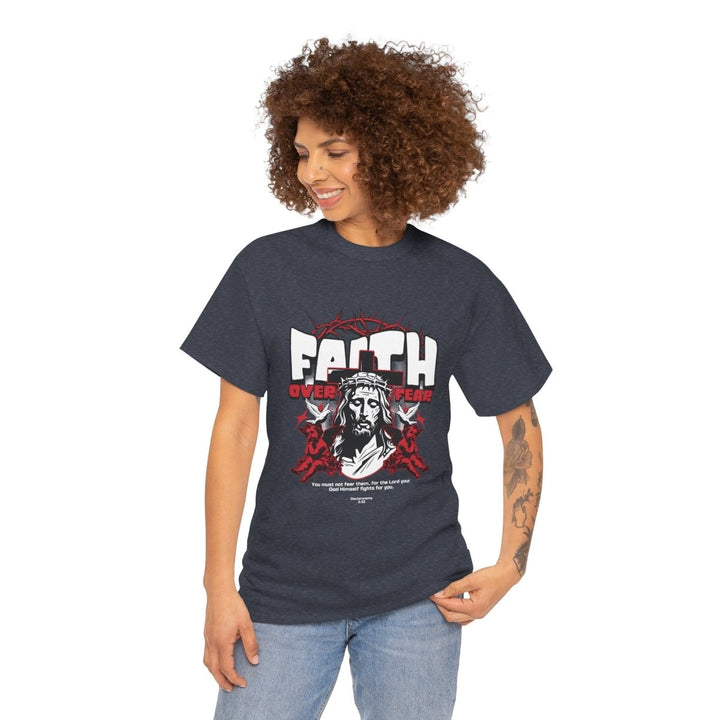 Faith Over Fear Unisex Heavy Cotton Tee - Embrace Courage & Comfort - Heather Navy - S - Faith Over Fear Unisex Heavy Cotton Tee - Embrace Courage & Comfort - Tatoo Tee