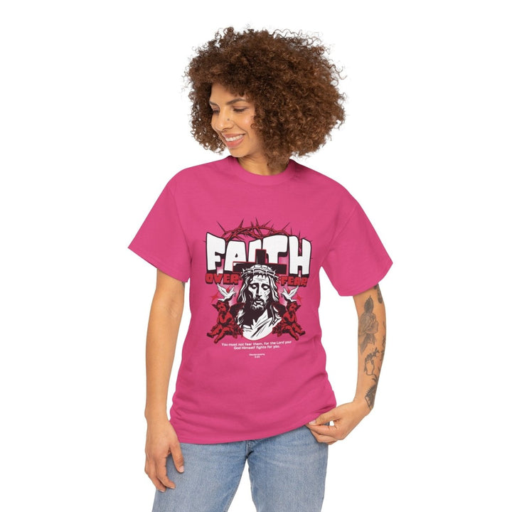 Faith Over Fear Unisex Heavy Cotton Tee - Embrace Courage & Comfort - Heliconia - S - Faith Over Fear Unisex Heavy Cotton Tee - Embrace Courage & Comfort - Tatoo Tee