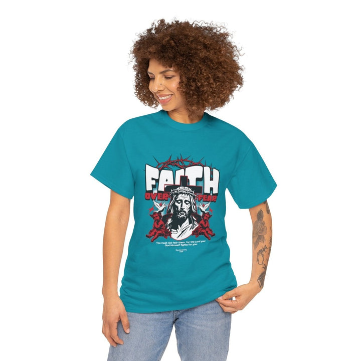Faith Over Fear Unisex Heavy Cotton Tee - Embrace Courage & Comfort - Tropical Blue - S - Faith Over Fear Unisex Heavy Cotton Tee - Embrace Courage & Comfort - Tatoo Tee