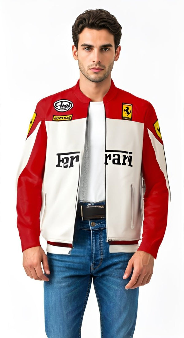 Farrari Racing Real Leather Jacket Motorcycle - Male - XS - Farrari Racing Real Leather Jacket Motorcycle - Tatoo Tee