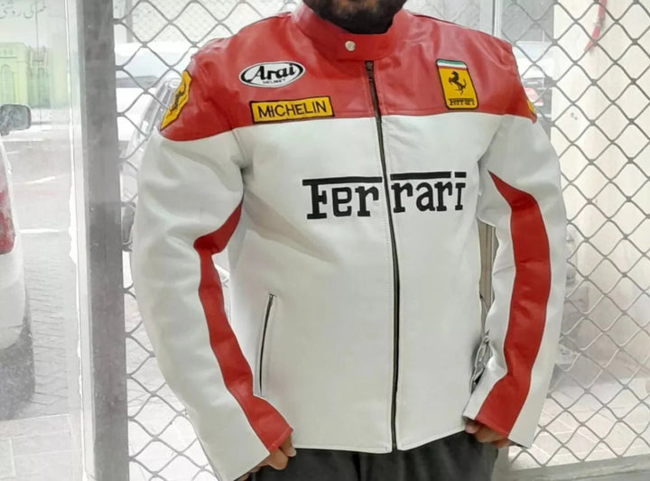 Farrari Racing Real Leather Jacket Motorcycle - Male - XS - Farrari Racing Real Leather Jacket Motorcycle - Tatoo Tee