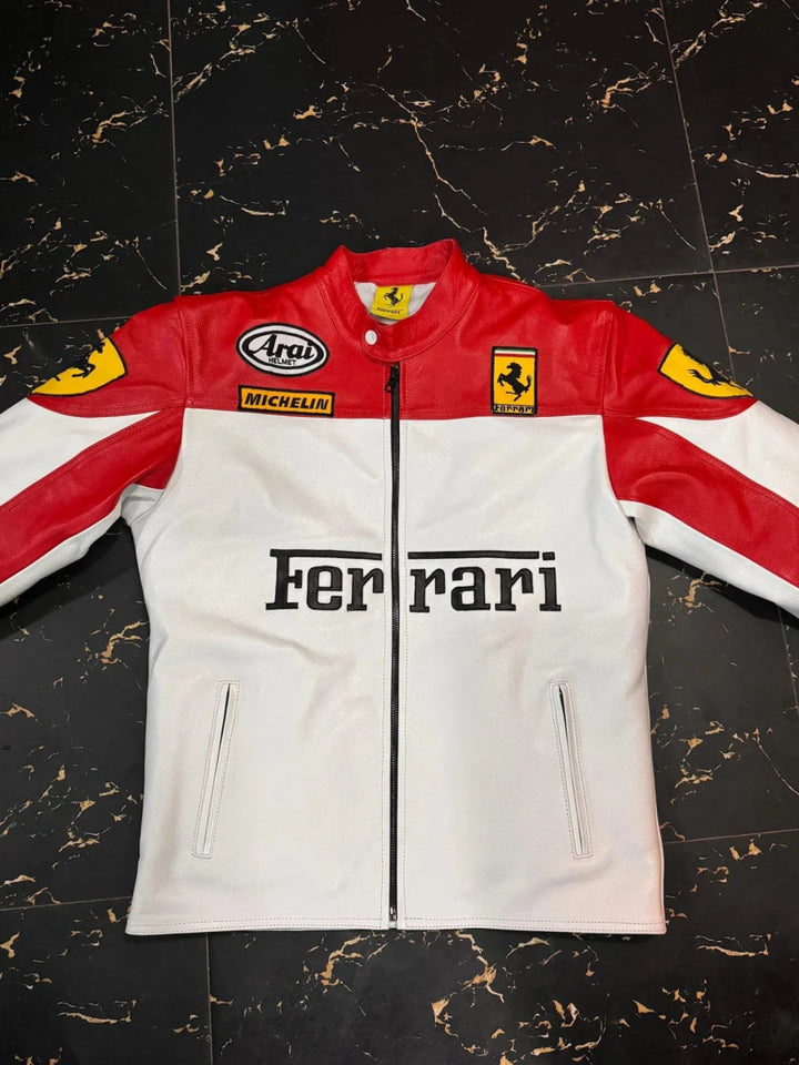 Farrari Racing Real Leather Jacket Motorcycle - Male - XS - Farrari Racing Real Leather Jacket Motorcycle - Tatoo Tee